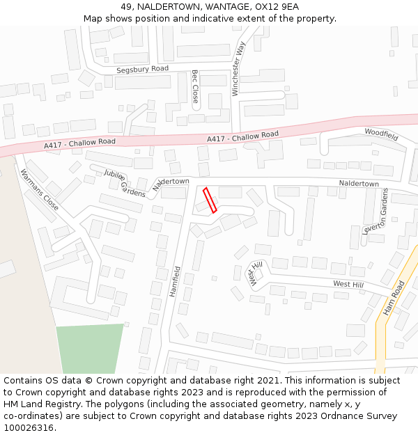49, NALDERTOWN, WANTAGE, OX12 9EA: Location map and indicative extent of plot