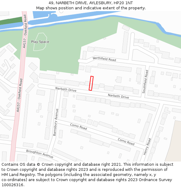 49, NARBETH DRIVE, AYLESBURY, HP20 1NT: Location map and indicative extent of plot