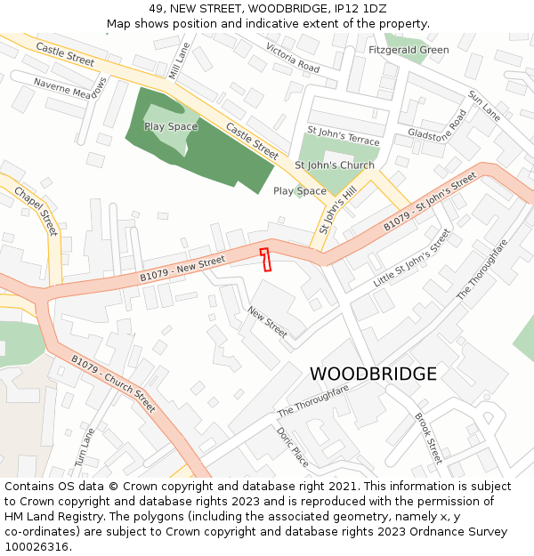 49, NEW STREET, WOODBRIDGE, IP12 1DZ: Location map and indicative extent of plot