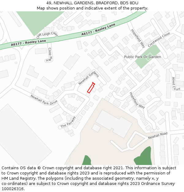 49, NEWHALL GARDENS, BRADFORD, BD5 8DU: Location map and indicative extent of plot