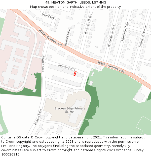49, NEWTON GARTH, LEEDS, LS7 4HG: Location map and indicative extent of plot