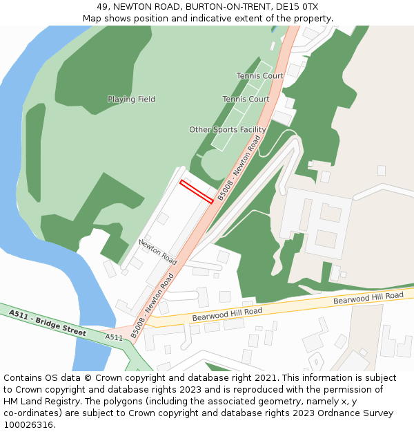 49, NEWTON ROAD, BURTON-ON-TRENT, DE15 0TX: Location map and indicative extent of plot
