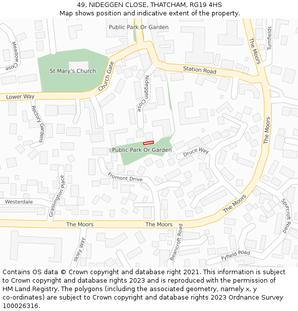 49, NIDEGGEN CLOSE, THATCHAM, RG19 4HS: Location map and indicative extent of plot