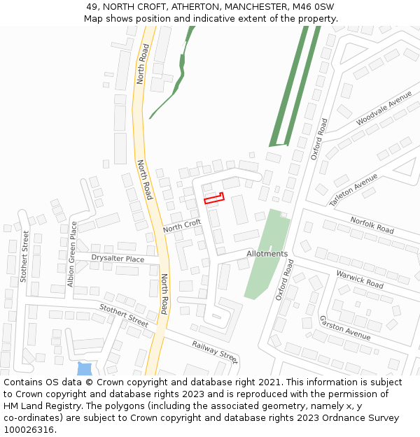 49, NORTH CROFT, ATHERTON, MANCHESTER, M46 0SW: Location map and indicative extent of plot