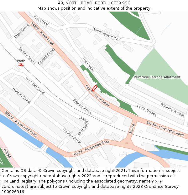 49, NORTH ROAD, PORTH, CF39 9SG: Location map and indicative extent of plot
