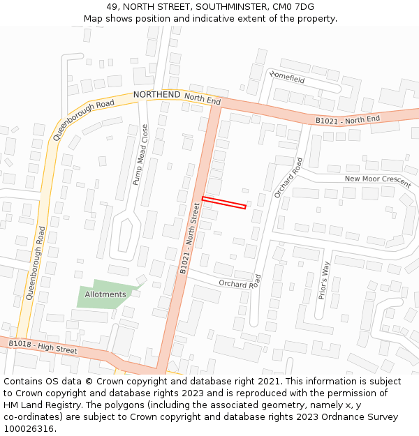 49, NORTH STREET, SOUTHMINSTER, CM0 7DG: Location map and indicative extent of plot