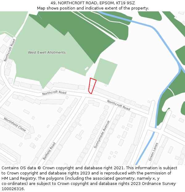 49, NORTHCROFT ROAD, EPSOM, KT19 9SZ: Location map and indicative extent of plot