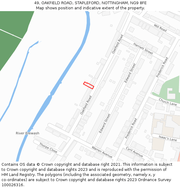 49, OAKFIELD ROAD, STAPLEFORD, NOTTINGHAM, NG9 8FE: Location map and indicative extent of plot