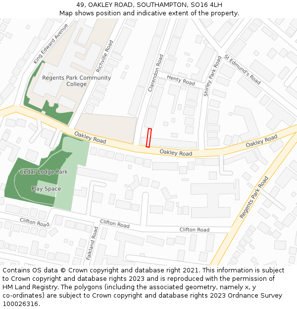 49, OAKLEY ROAD, SOUTHAMPTON, SO16 4LH: Location map and indicative extent of plot