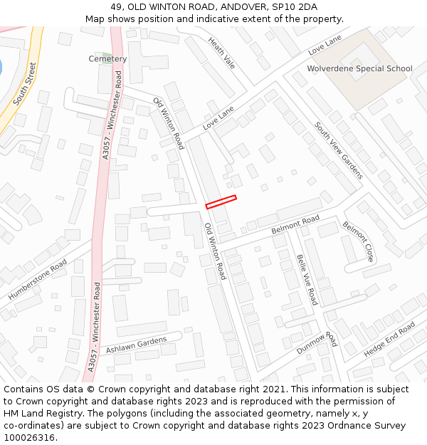 49, OLD WINTON ROAD, ANDOVER, SP10 2DA: Location map and indicative extent of plot