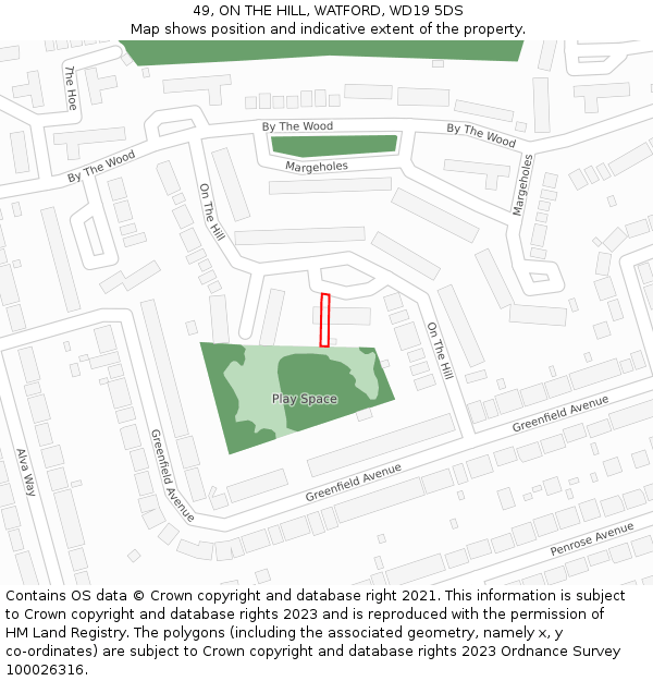 49, ON THE HILL, WATFORD, WD19 5DS: Location map and indicative extent of plot