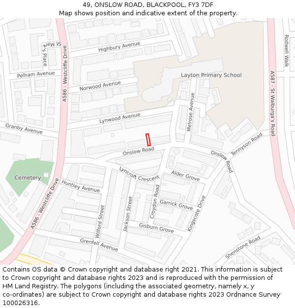 49, ONSLOW ROAD, BLACKPOOL, FY3 7DF: Location map and indicative extent of plot