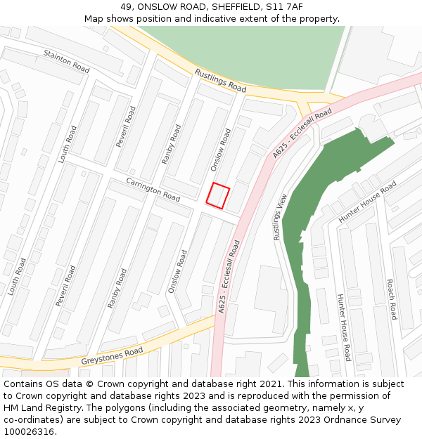 49, ONSLOW ROAD, SHEFFIELD, S11 7AF: Location map and indicative extent of plot