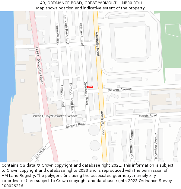 49, ORDNANCE ROAD, GREAT YARMOUTH, NR30 3DH: Location map and indicative extent of plot