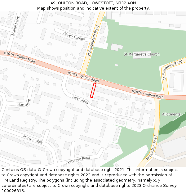 49, OULTON ROAD, LOWESTOFT, NR32 4QN: Location map and indicative extent of plot
