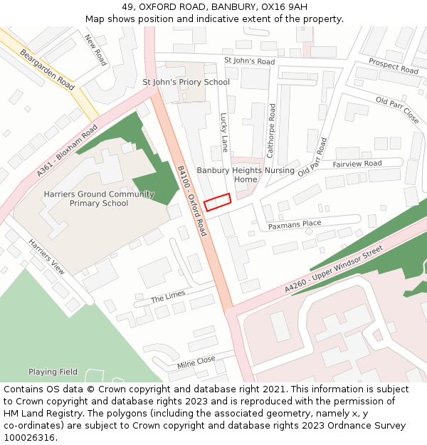 49, OXFORD ROAD, BANBURY, OX16 9AH: Location map and indicative extent of plot