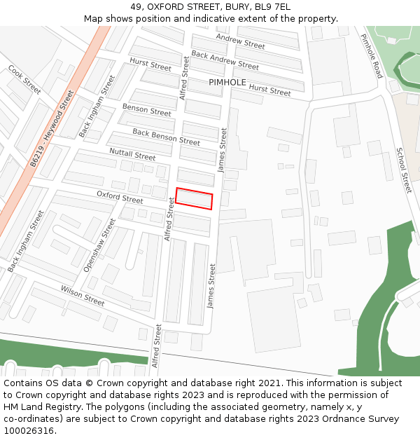 49, OXFORD STREET, BURY, BL9 7EL: Location map and indicative extent of plot