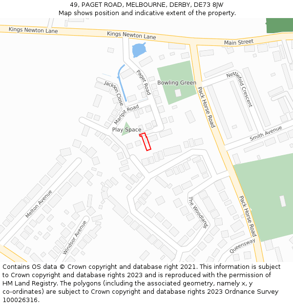 49, PAGET ROAD, MELBOURNE, DERBY, DE73 8JW: Location map and indicative extent of plot