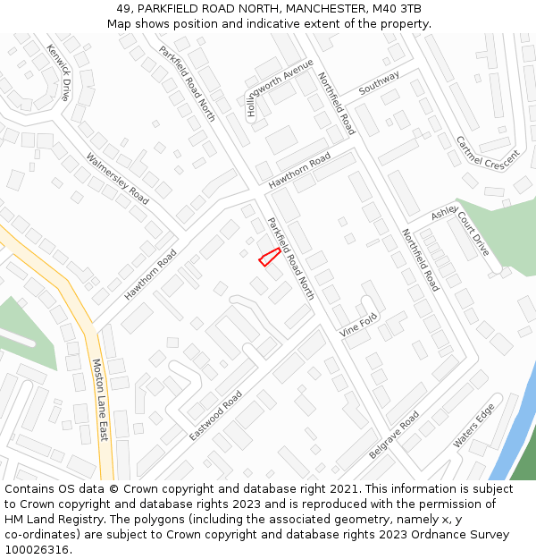 49, PARKFIELD ROAD NORTH, MANCHESTER, M40 3TB: Location map and indicative extent of plot