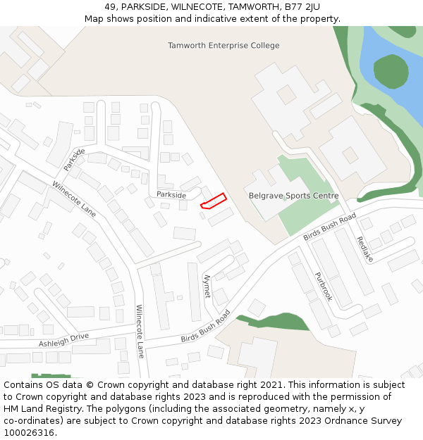 49, PARKSIDE, WILNECOTE, TAMWORTH, B77 2JU: Location map and indicative extent of plot