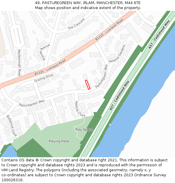 49, PASTUREGREEN WAY, IRLAM, MANCHESTER, M44 6TE: Location map and indicative extent of plot