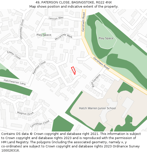 49, PATERSON CLOSE, BASINGSTOKE, RG22 4NX: Location map and indicative extent of plot