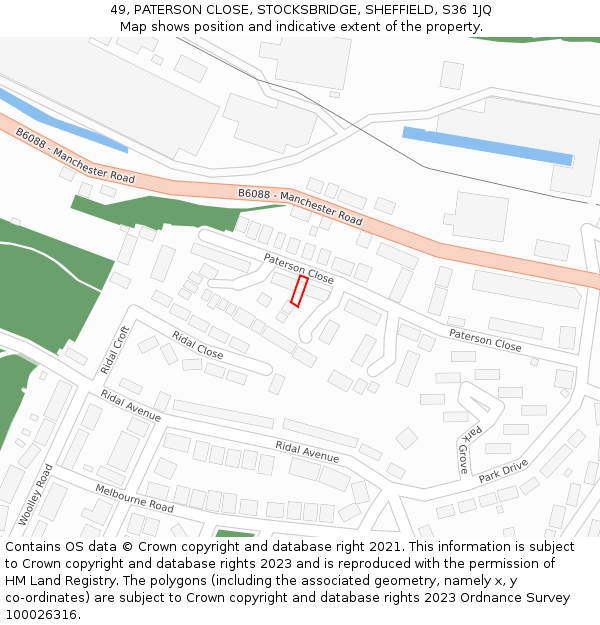 49, PATERSON CLOSE, STOCKSBRIDGE, SHEFFIELD, S36 1JQ: Location map and indicative extent of plot