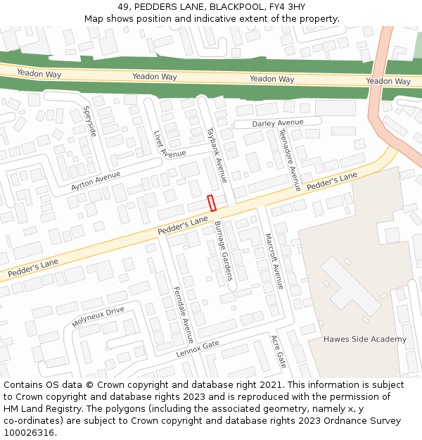 49, PEDDERS LANE, BLACKPOOL, FY4 3HY: Location map and indicative extent of plot