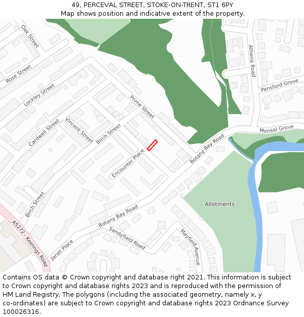 49, PERCEVAL STREET, STOKE-ON-TRENT, ST1 6PY: Location map and indicative extent of plot