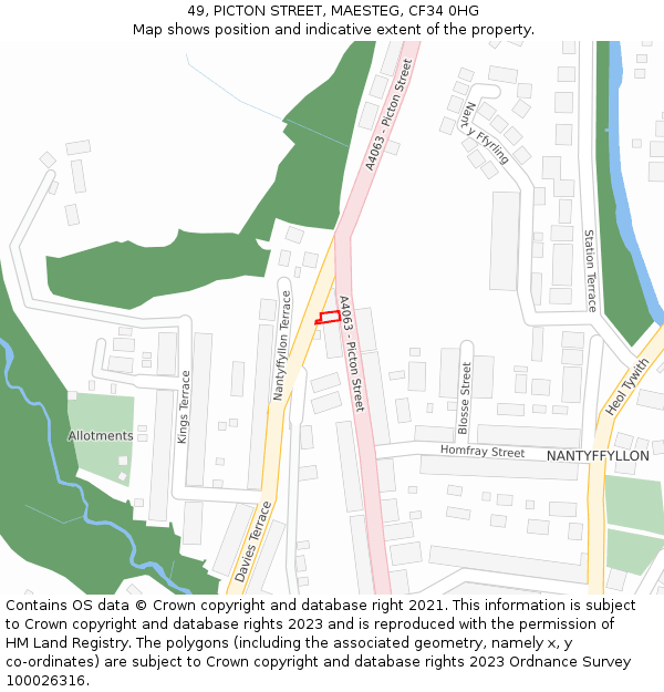 49, PICTON STREET, MAESTEG, CF34 0HG: Location map and indicative extent of plot
