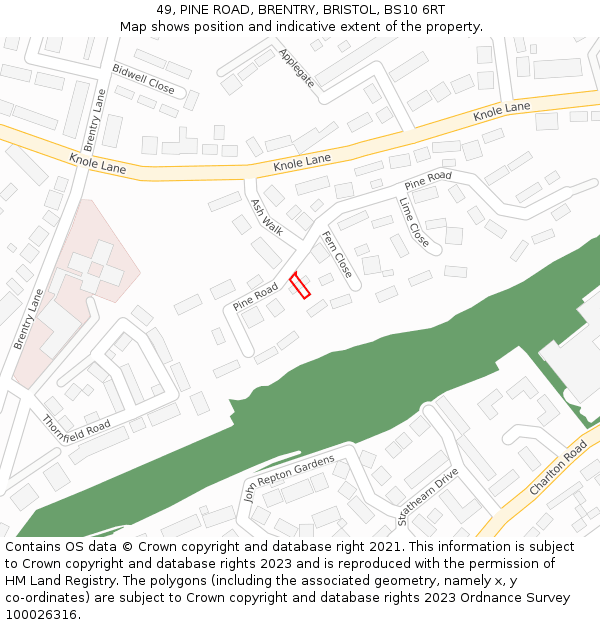 49, PINE ROAD, BRENTRY, BRISTOL, BS10 6RT: Location map and indicative extent of plot