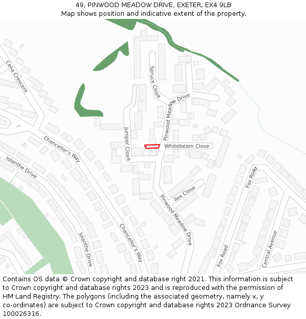 49, PINWOOD MEADOW DRIVE, EXETER, EX4 9LB: Location map and indicative extent of plot