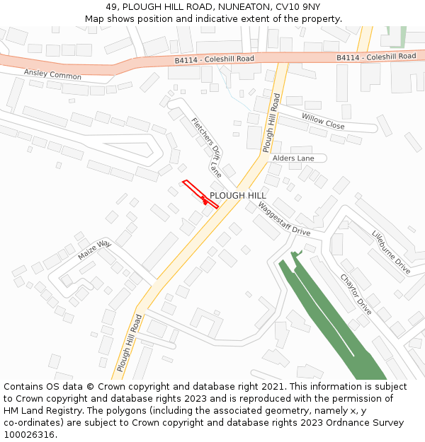49, PLOUGH HILL ROAD, NUNEATON, CV10 9NY: Location map and indicative extent of plot