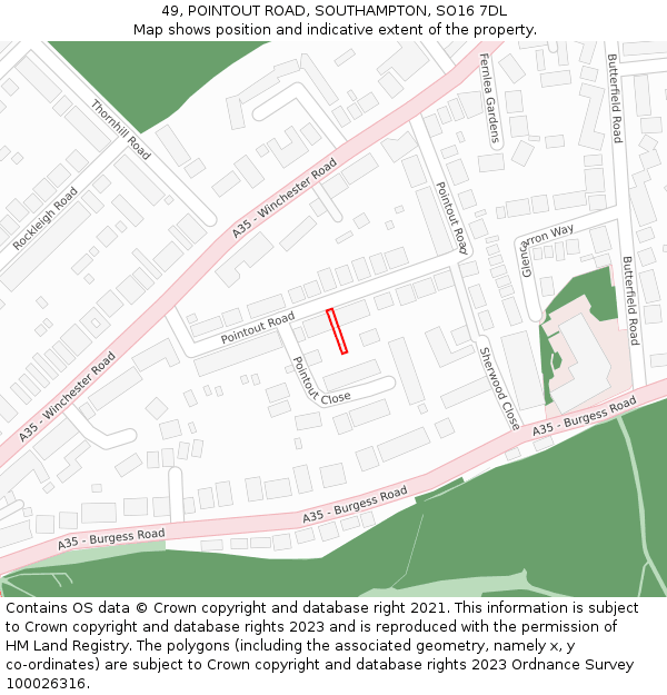 49, POINTOUT ROAD, SOUTHAMPTON, SO16 7DL: Location map and indicative extent of plot