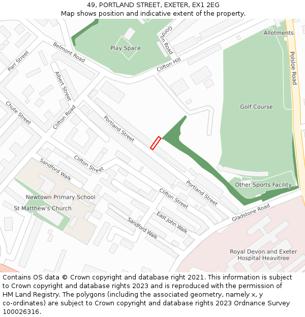49, PORTLAND STREET, EXETER, EX1 2EG: Location map and indicative extent of plot