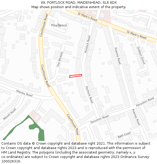 49, PORTLOCK ROAD, MAIDENHEAD, SL6 6DX: Location map and indicative extent of plot