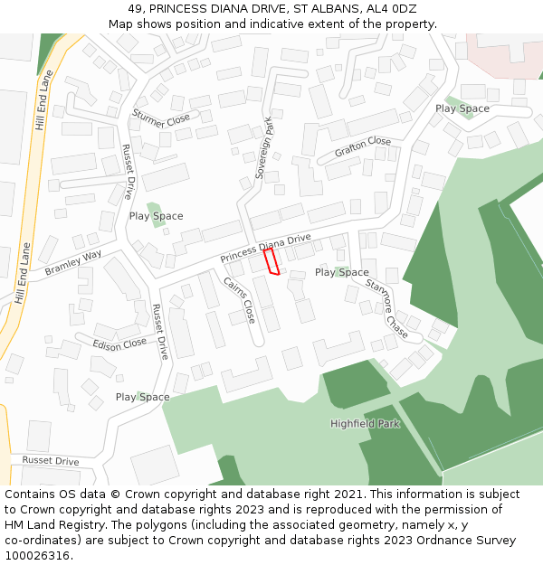 49, PRINCESS DIANA DRIVE, ST ALBANS, AL4 0DZ: Location map and indicative extent of plot