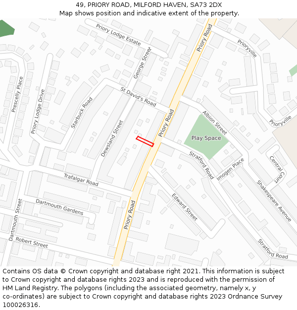 49, PRIORY ROAD, MILFORD HAVEN, SA73 2DX: Location map and indicative extent of plot
