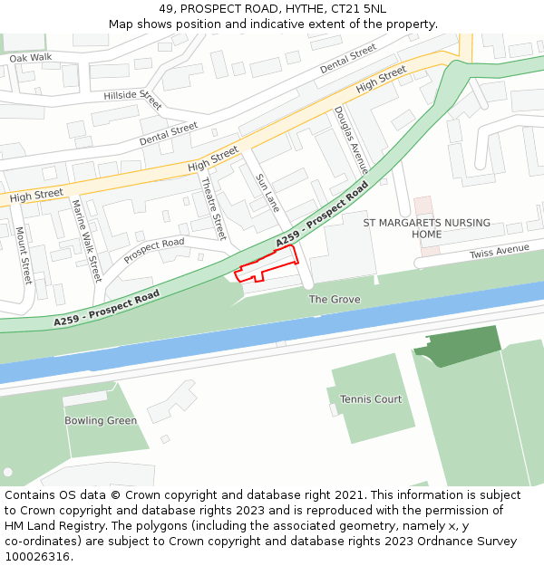 49, PROSPECT ROAD, HYTHE, CT21 5NL: Location map and indicative extent of plot