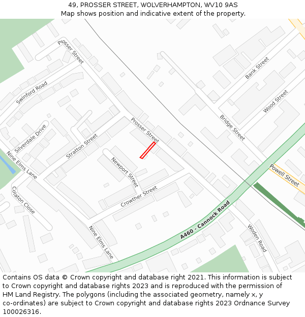 49, PROSSER STREET, WOLVERHAMPTON, WV10 9AS: Location map and indicative extent of plot