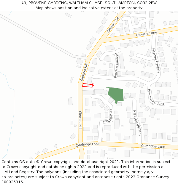 49, PROVENE GARDENS, WALTHAM CHASE, SOUTHAMPTON, SO32 2RW: Location map and indicative extent of plot