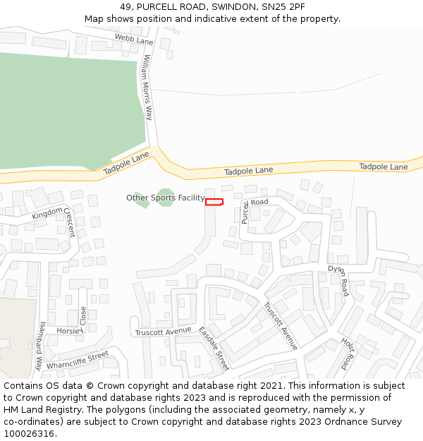 49, PURCELL ROAD, SWINDON, SN25 2PF: Location map and indicative extent of plot