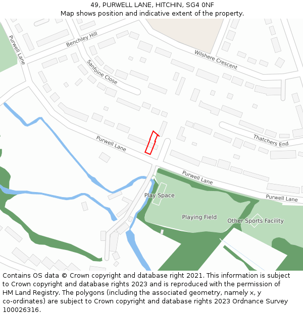 49, PURWELL LANE, HITCHIN, SG4 0NF: Location map and indicative extent of plot