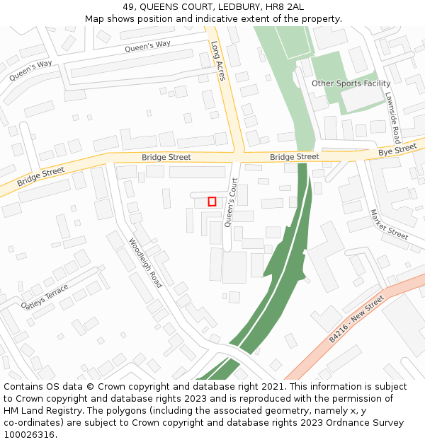 49, QUEENS COURT, LEDBURY, HR8 2AL: Location map and indicative extent of plot