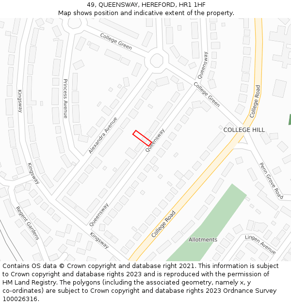 49, QUEENSWAY, HEREFORD, HR1 1HF: Location map and indicative extent of plot