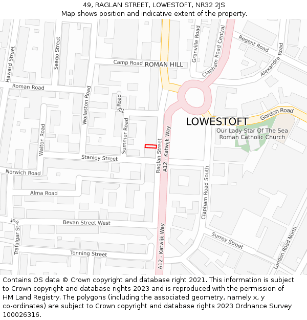 49, RAGLAN STREET, LOWESTOFT, NR32 2JS: Location map and indicative extent of plot