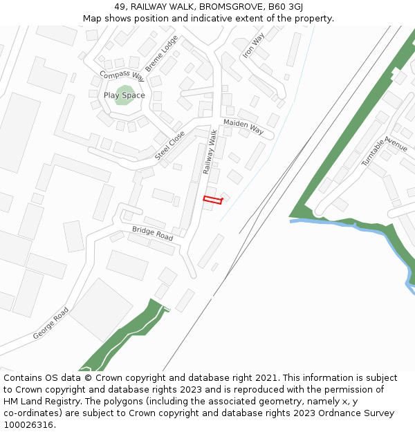 49, RAILWAY WALK, BROMSGROVE, B60 3GJ: Location map and indicative extent of plot