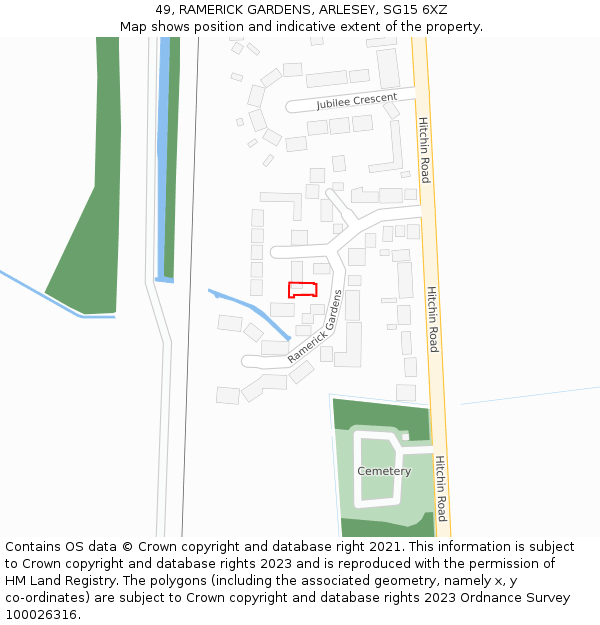 49, RAMERICK GARDENS, ARLESEY, SG15 6XZ: Location map and indicative extent of plot