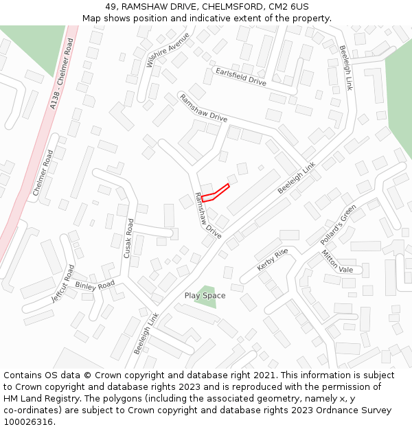 49, RAMSHAW DRIVE, CHELMSFORD, CM2 6US: Location map and indicative extent of plot