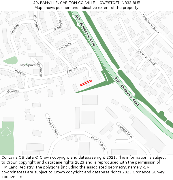 49, RANVILLE, CARLTON COLVILLE, LOWESTOFT, NR33 8UB: Location map and indicative extent of plot